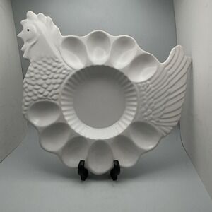 Vintage Teleflora Deviled Egg Platter Dish Plate Chicken Hen Shaped Portugal